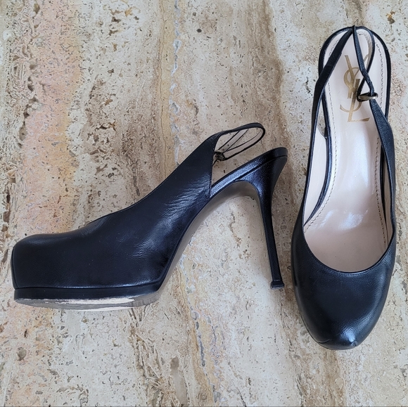YSL Yves St Laurent Tribute Platform Textured Leather Slingbacks EU Sz 40 - Picture 1 of 10